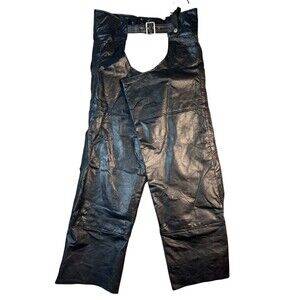 Diamond Plate Black Buffalo Leather Motorcycle Chaps  Size 2X  Unisex Adjustable